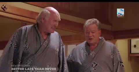 William Shatner and Terry Bradshaw in kimonos in Better Late Than Never
